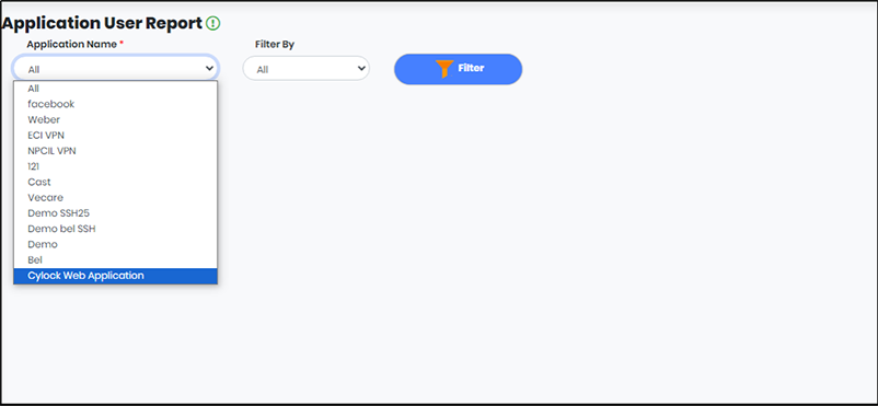Application User report Screen - CyLock